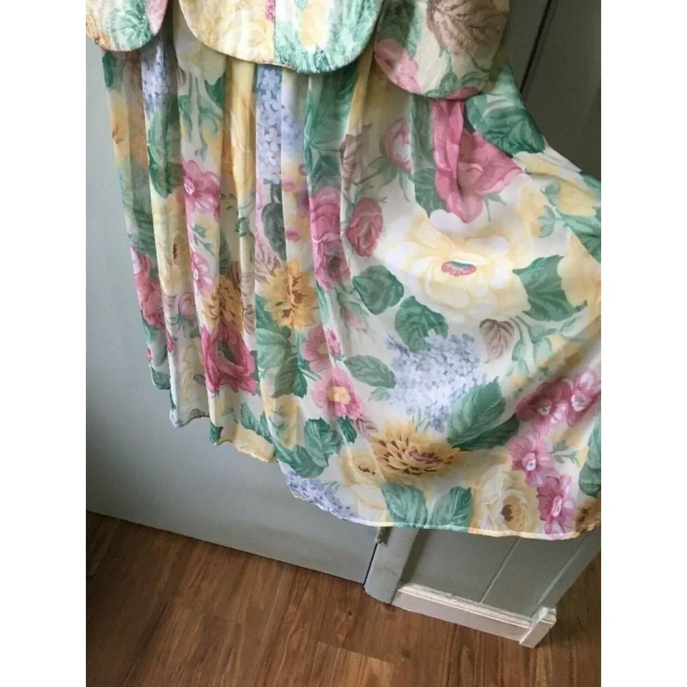 vintage MR MORT Size 6 floral skirt set jacket sheer skirt large flower
